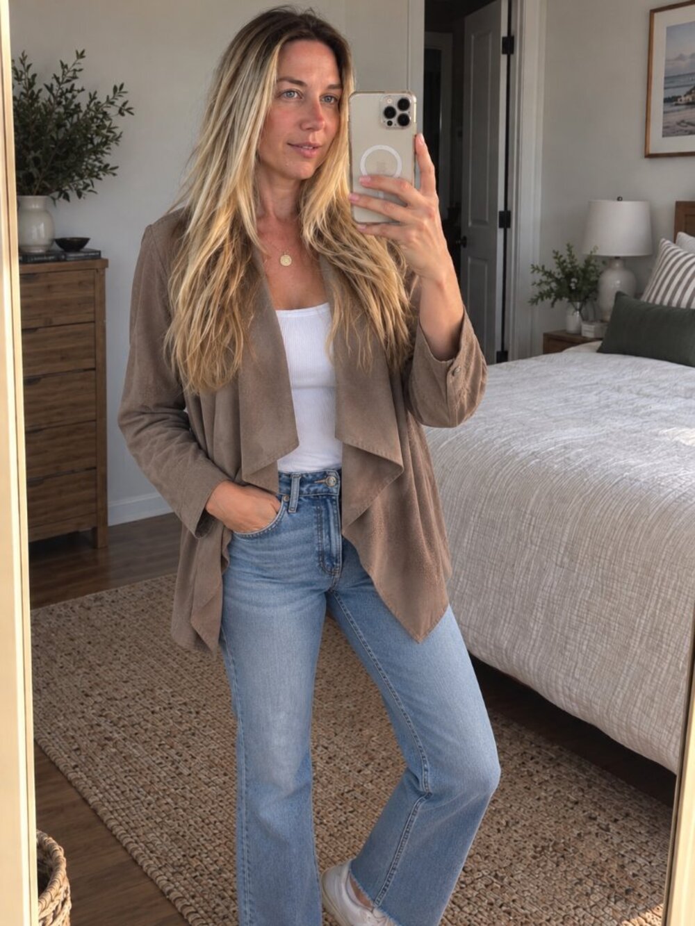 KUT from the Kloth Tayanita Faux Suede Draped Jacket Taupe M